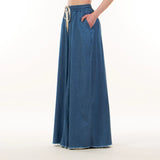 TENSIONE IN <br>Pantalone palazzo elastico e coulisse - jeans