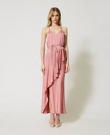 Twinset <br>Abito lungo in raso con balza