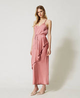 Twinset <br>Abito lungo in raso con balza