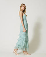 Twinset <br>Abito lungo in tulle plumetis a balze