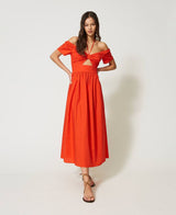 Twinset <br>Abito lungo in popeline con cut-out