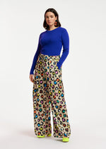 Essentiel Antwerp <br>Pantaloni beige a gamba larga con stampa leopardata multicolor