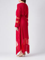 Twinset <br>Abito lungo in georgette e tulle plissé