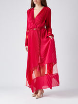 Twinset <br>Abito lungo in georgette e tulle plissé