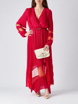Twinset <br>Abito lungo in georgette e tulle plissé