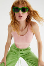 Compañía Fantástica <br>Top in maglia a costine di colore rosa.